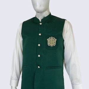 Classic Men's Jamawar Waistcoat - Emerald Green