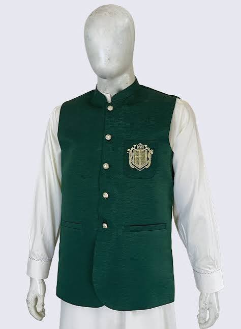 Classic Men's Jamawar Waistcoat - Emerald Green