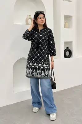 Women's Printed Linen Kurti - Ready To Wear